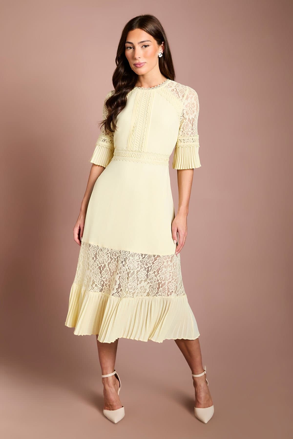 Coast Coast Women's Lace Insert Midi Dress in Lemon