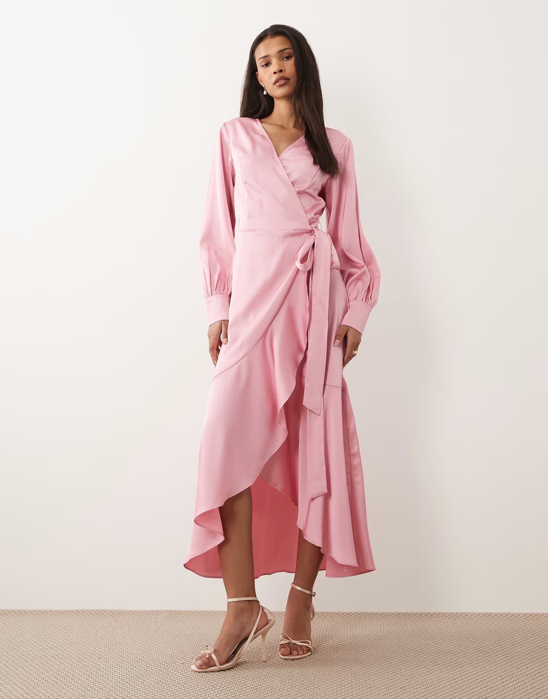 ASOS ASOS Light Pink Satin Wrap Midi Dress