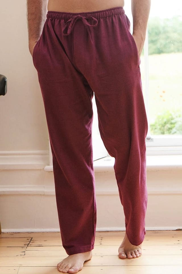 British Boxers British Boxers Men's 'Cahors' Herringbone Brushed Cotton Pyama Trousers in Burgundy - 2