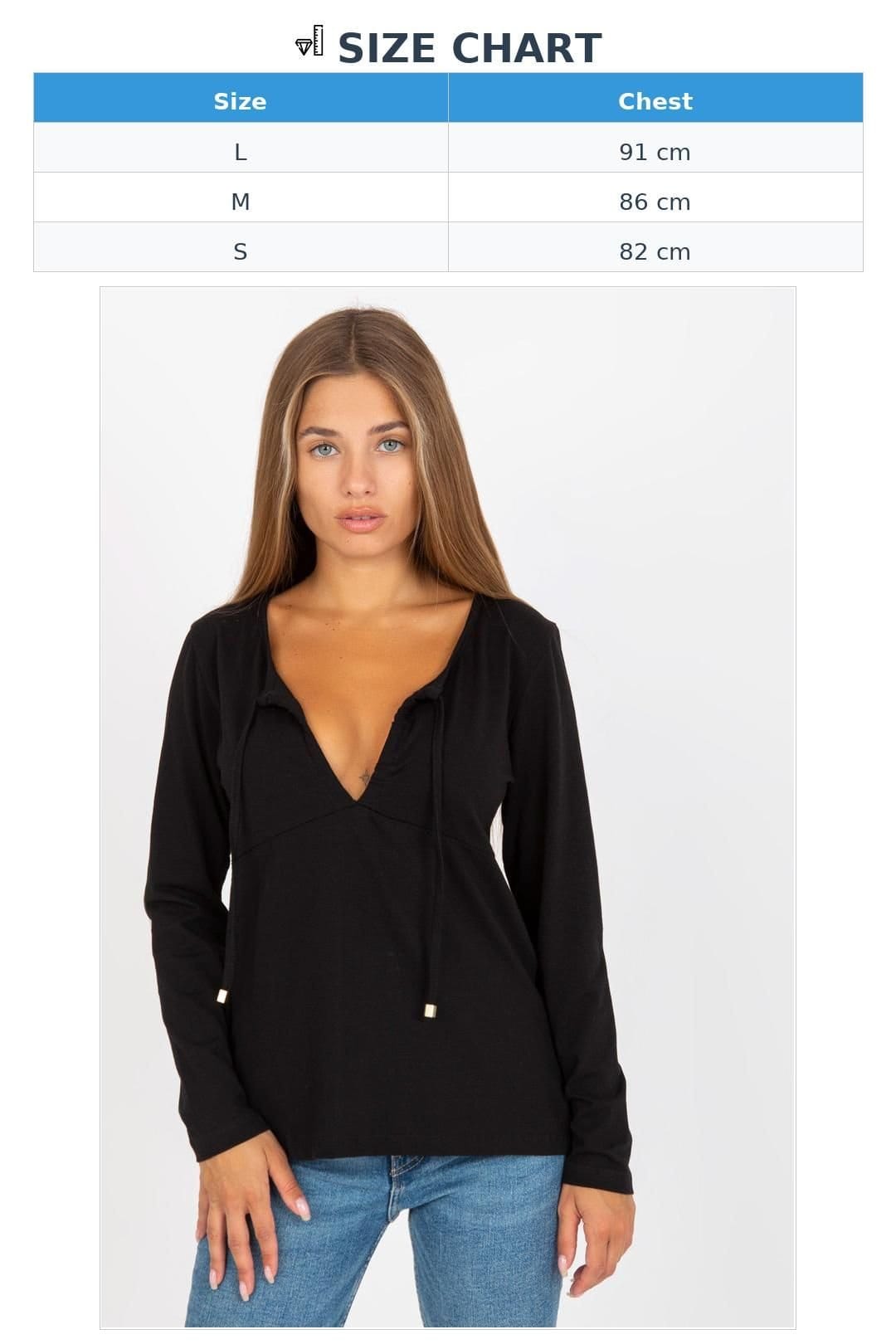 Love Lace Love Lace Women's Long Sleeve Deep Neckline Bound Blouse in Black - 4