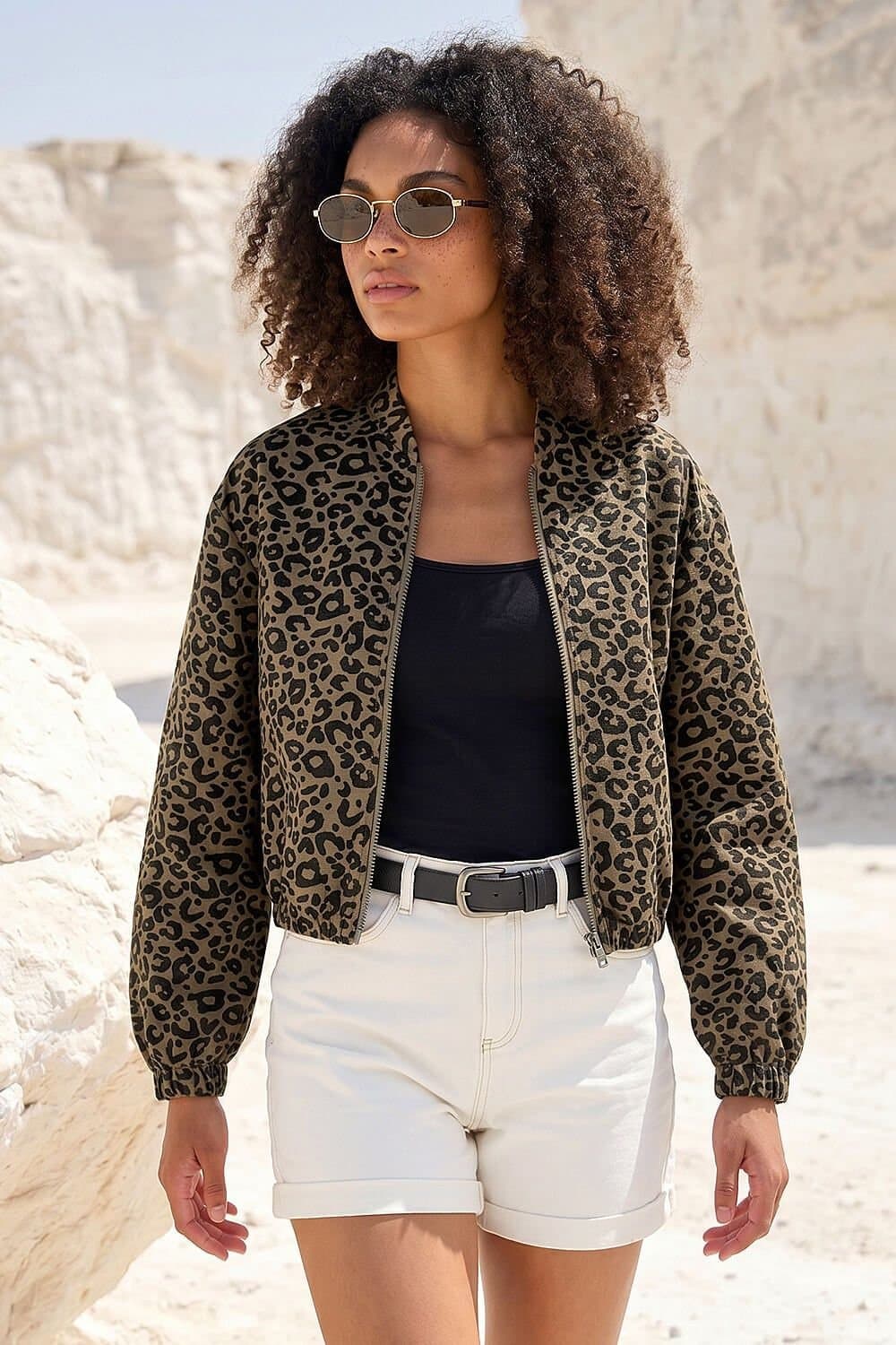 Dusk Dusk Women's Animal Print Bomber Jacket in Chocolate