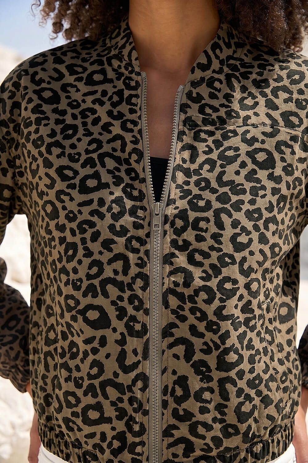 Dusk Dusk Women's Animal Print Bomber Jacket in Chocolate - 4