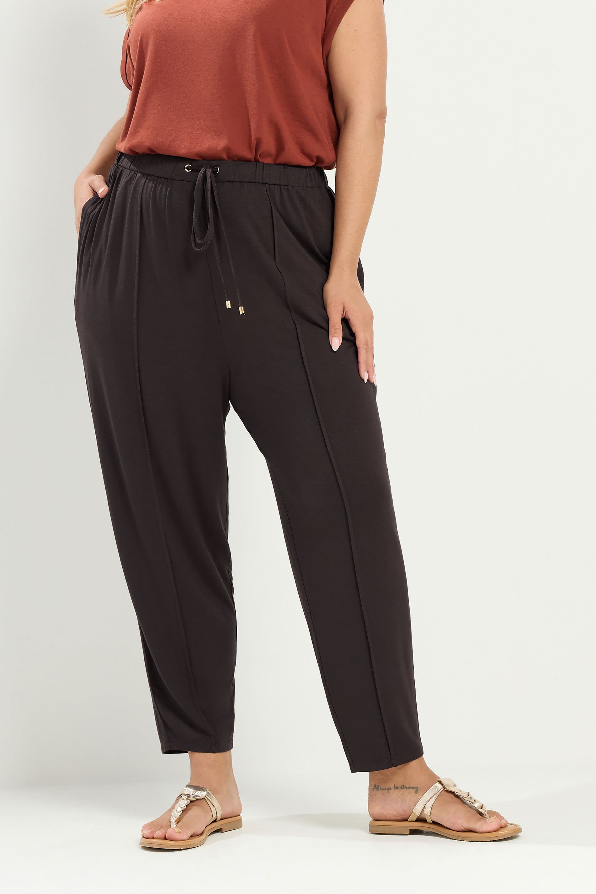 Yours Plus Size Brown Harem Seam Front Joggers