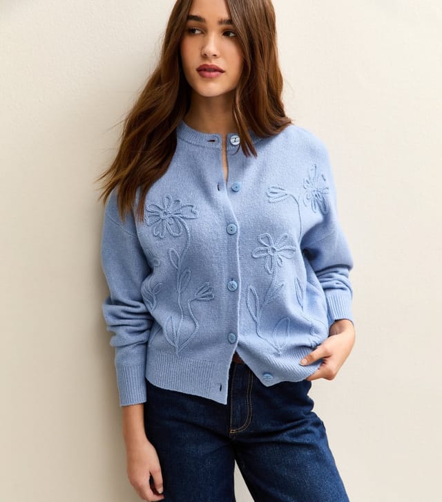 New Look Women's Blue 3D Floral Knitted Cardigan New Look - 2
