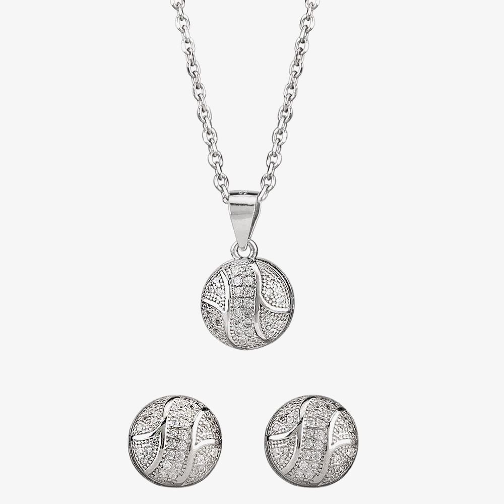 T.H.Baker T.H.Baker Women's Silver Cubic Zirconia Textured Button Pendant & Earring Set E610348+P610561 - 2