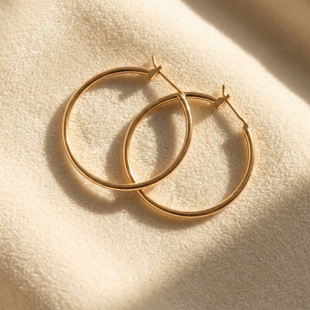 Harfi Harfi Women's Classic Plain Gold Plated Hoop Earrings - 1