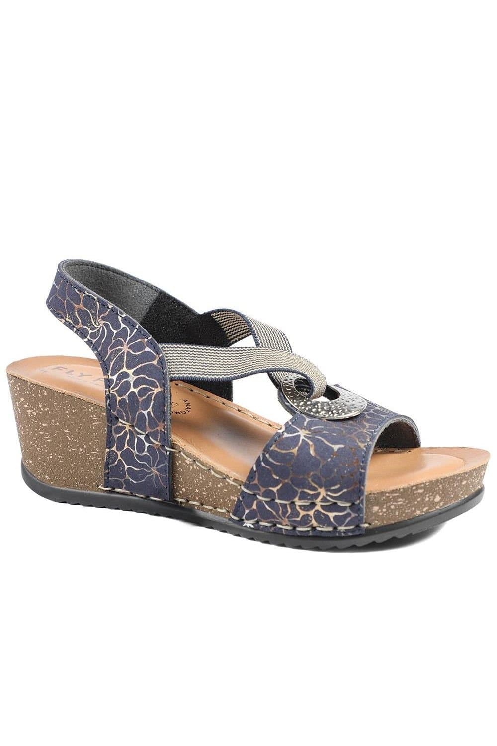 Fly Flot Fly Flot Navy Floral Wedge Heel Slingback Sandals