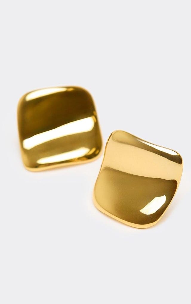 EGO Curved Square Shape Stud Earrings In Gold, Women's Size UK 0 - 2