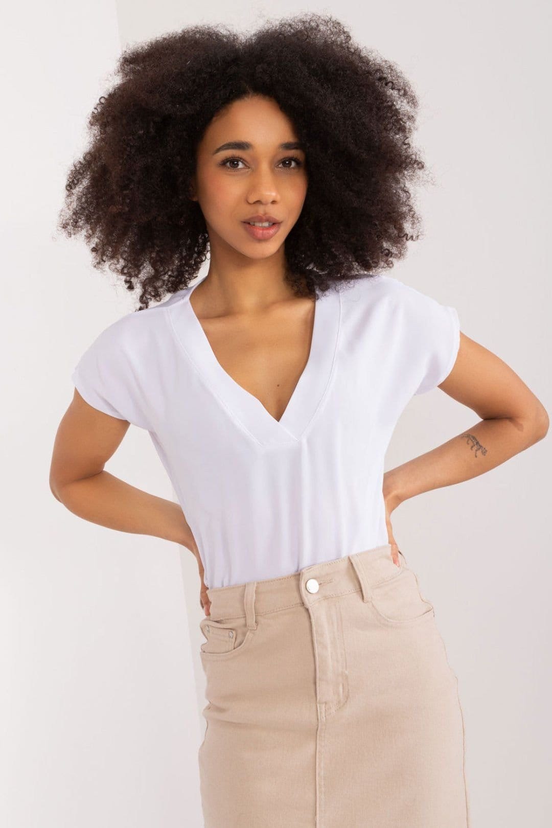 Love Lace White Polyester V-Neck Blouse
