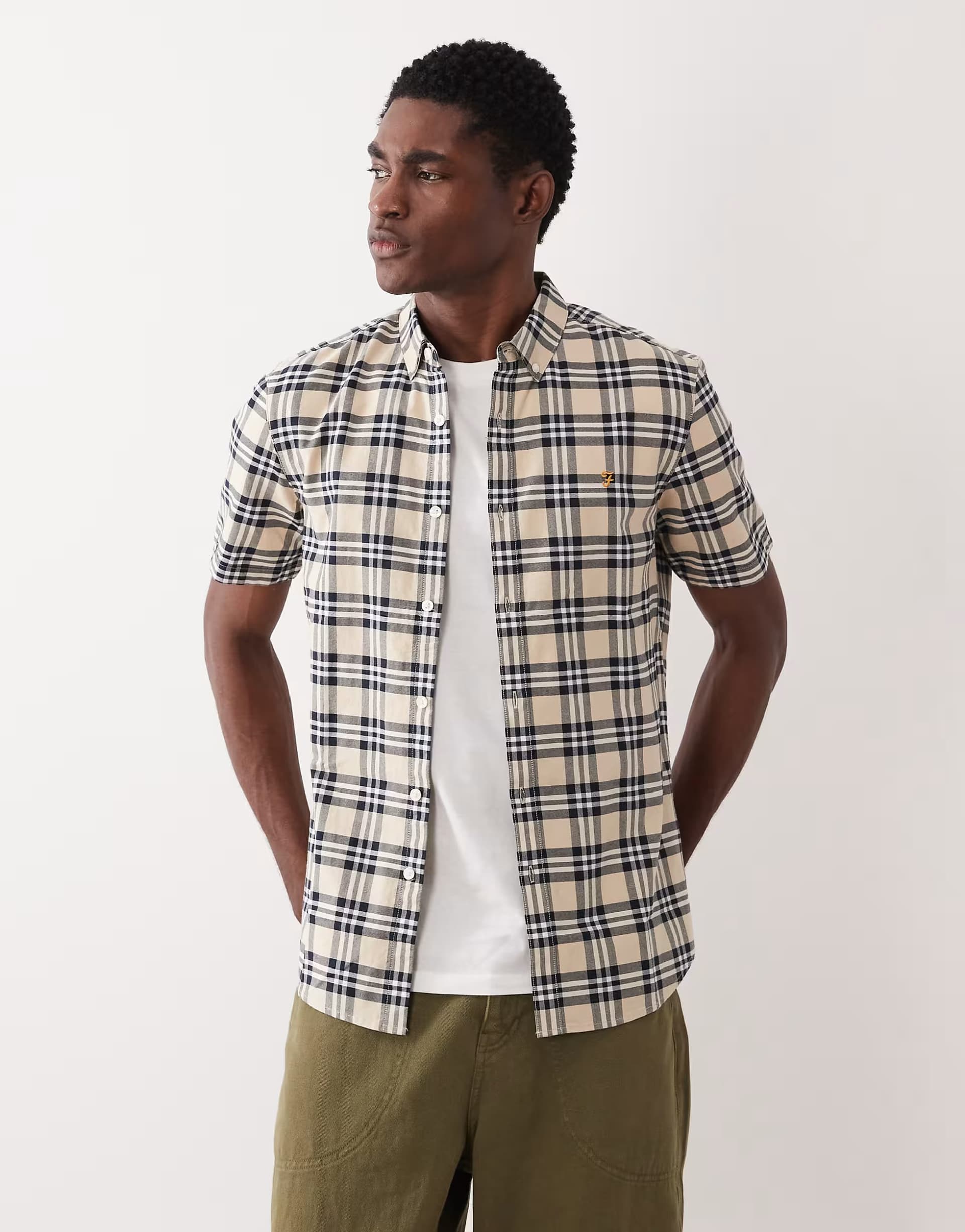 ASOS Farah Brewer short sleeve logo shirt in grey check
