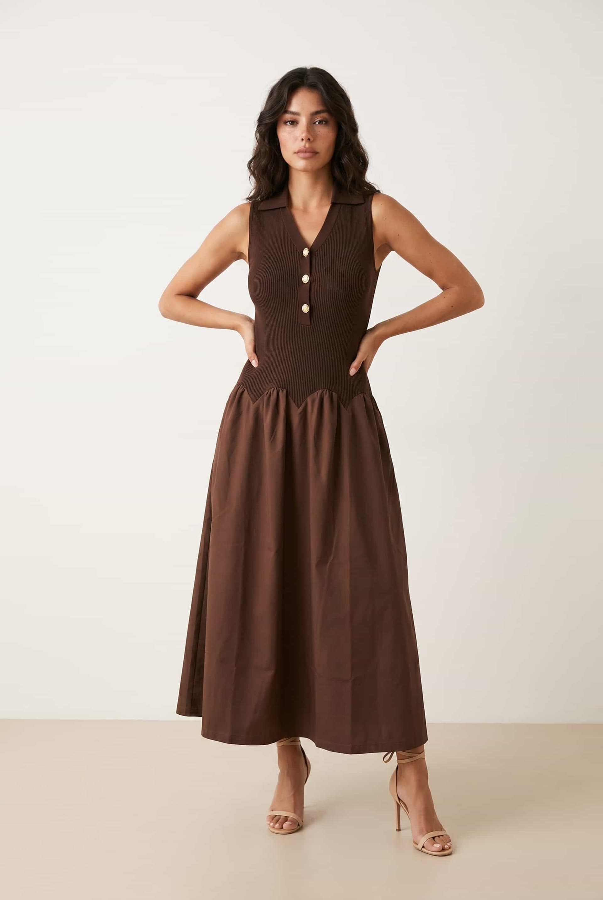 Style Cheat Style Cheat Women's 2 in 1 Brown Knit Compact Dress