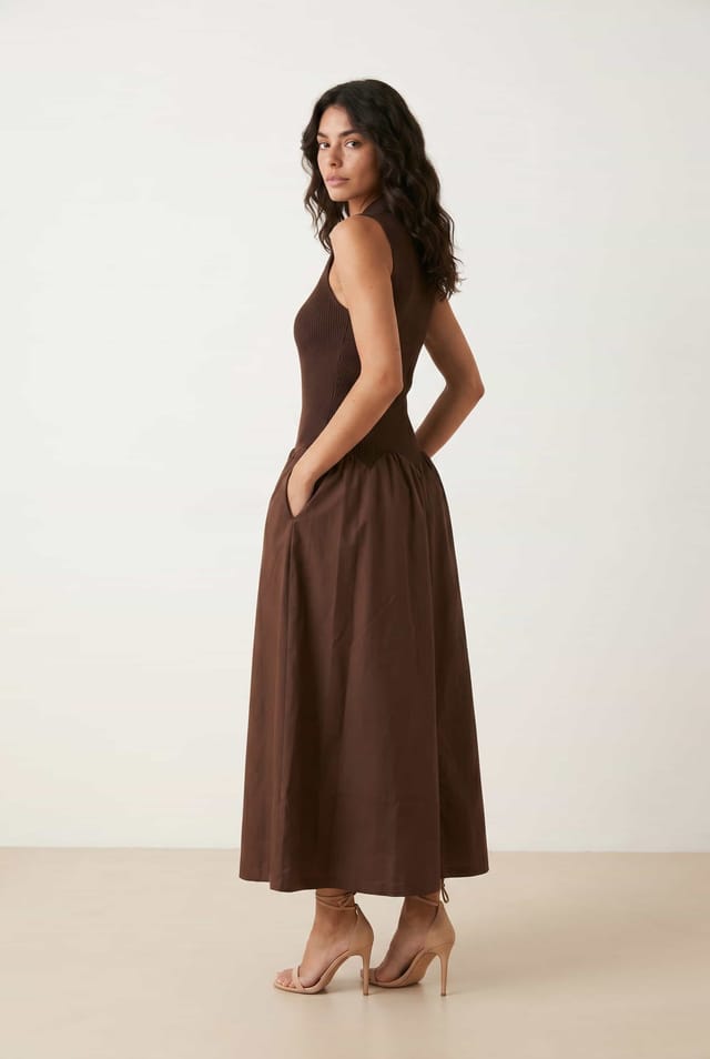 Style Cheat Style Cheat Women's 2 in 1 Brown Knit Compact Dress - 2