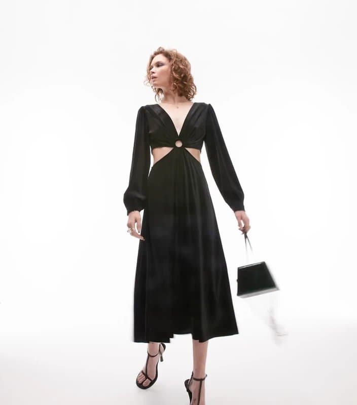 Topshop Velvet midi dress with cut outs