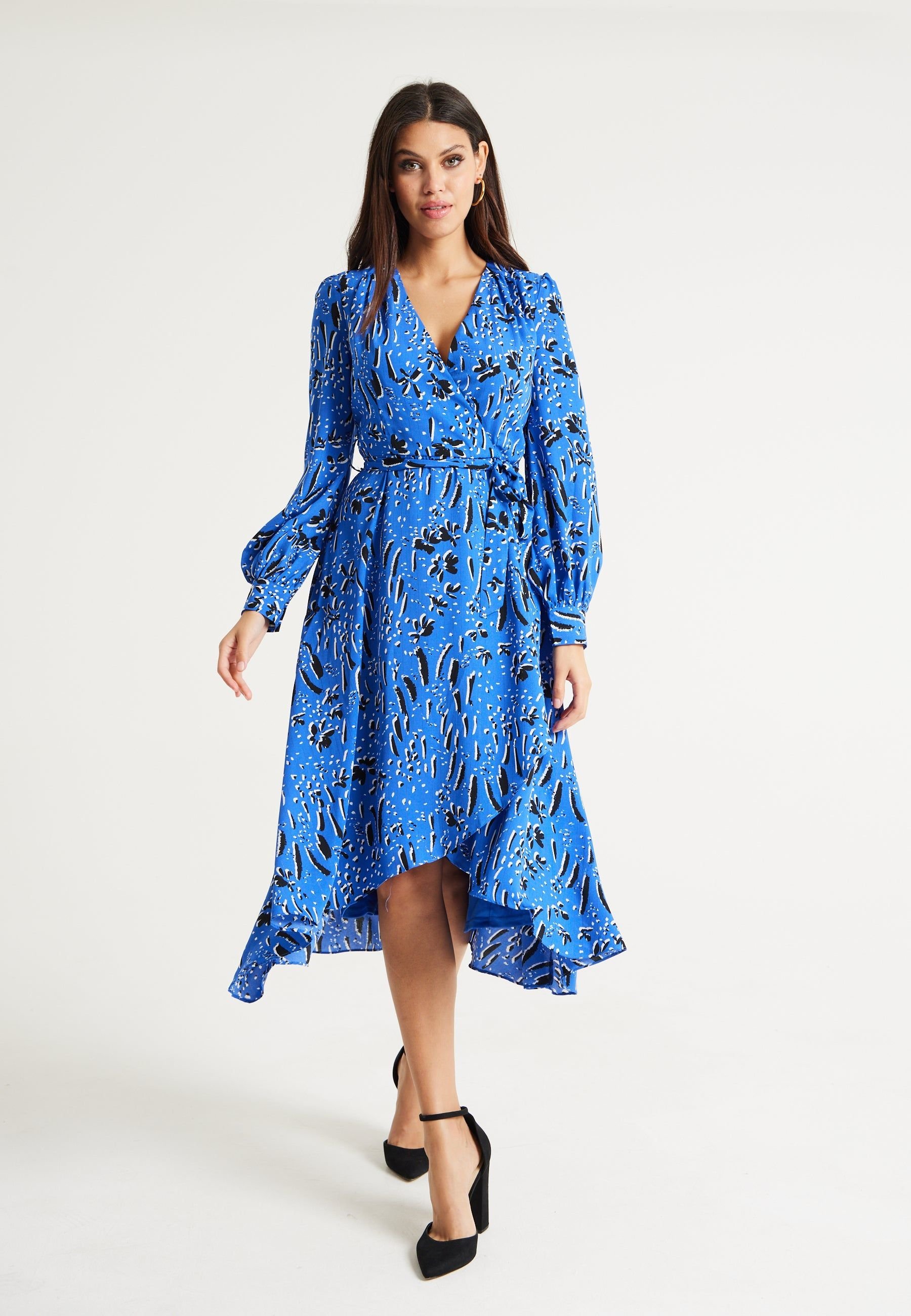 Liquorish Liquorish Women's Painterly Floral Print Midi Dress In Blue - 3