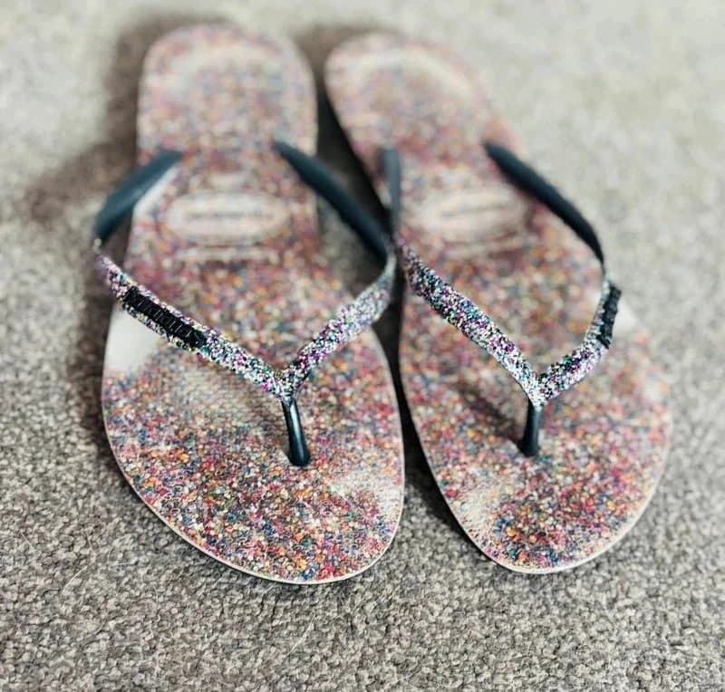Havaianas Havaianas black glitter sandals flip flop holiday beach hen do party 7-8 41-42 same day post