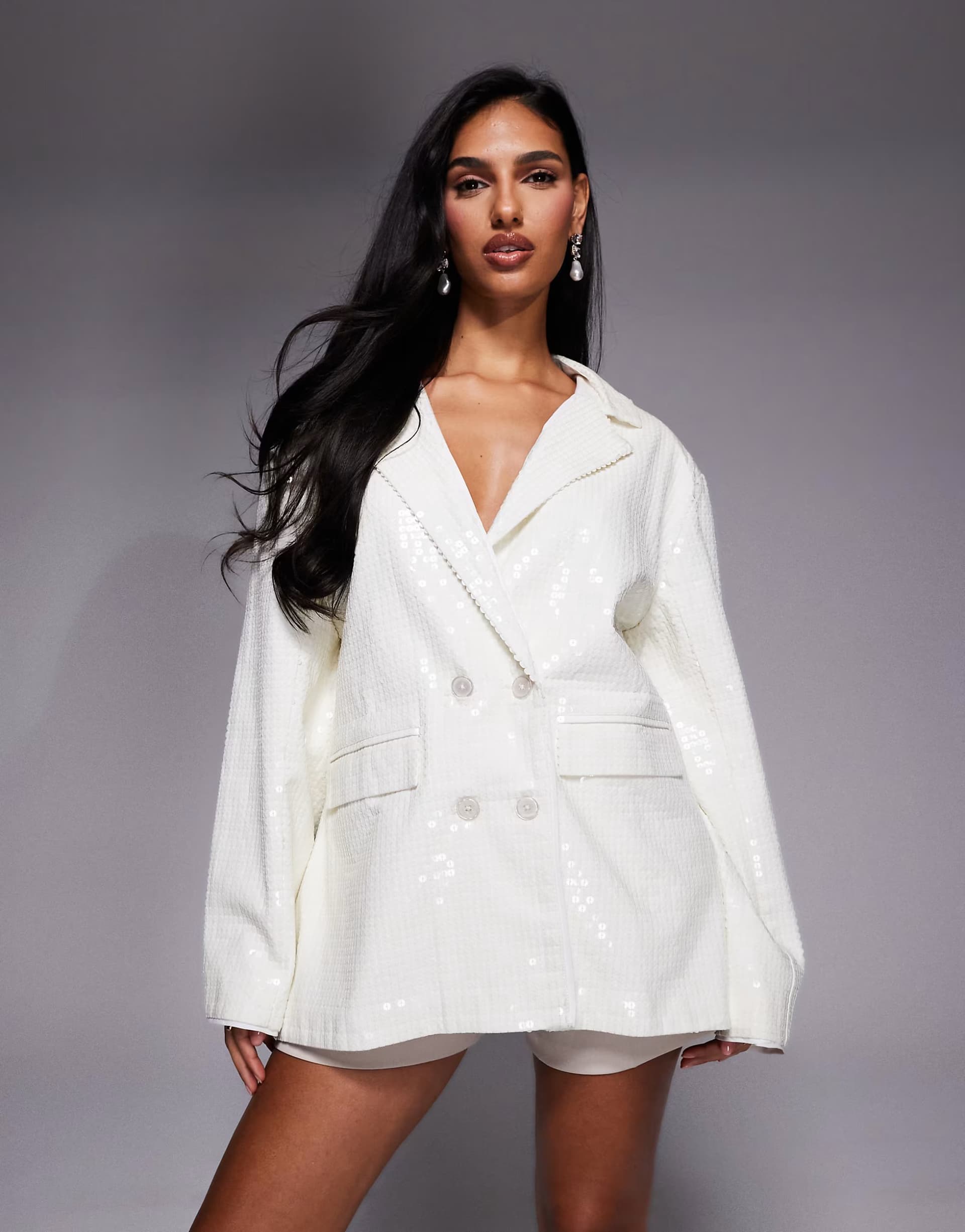 ASOS ASOS LUXE oversized sequin blazer dress in white