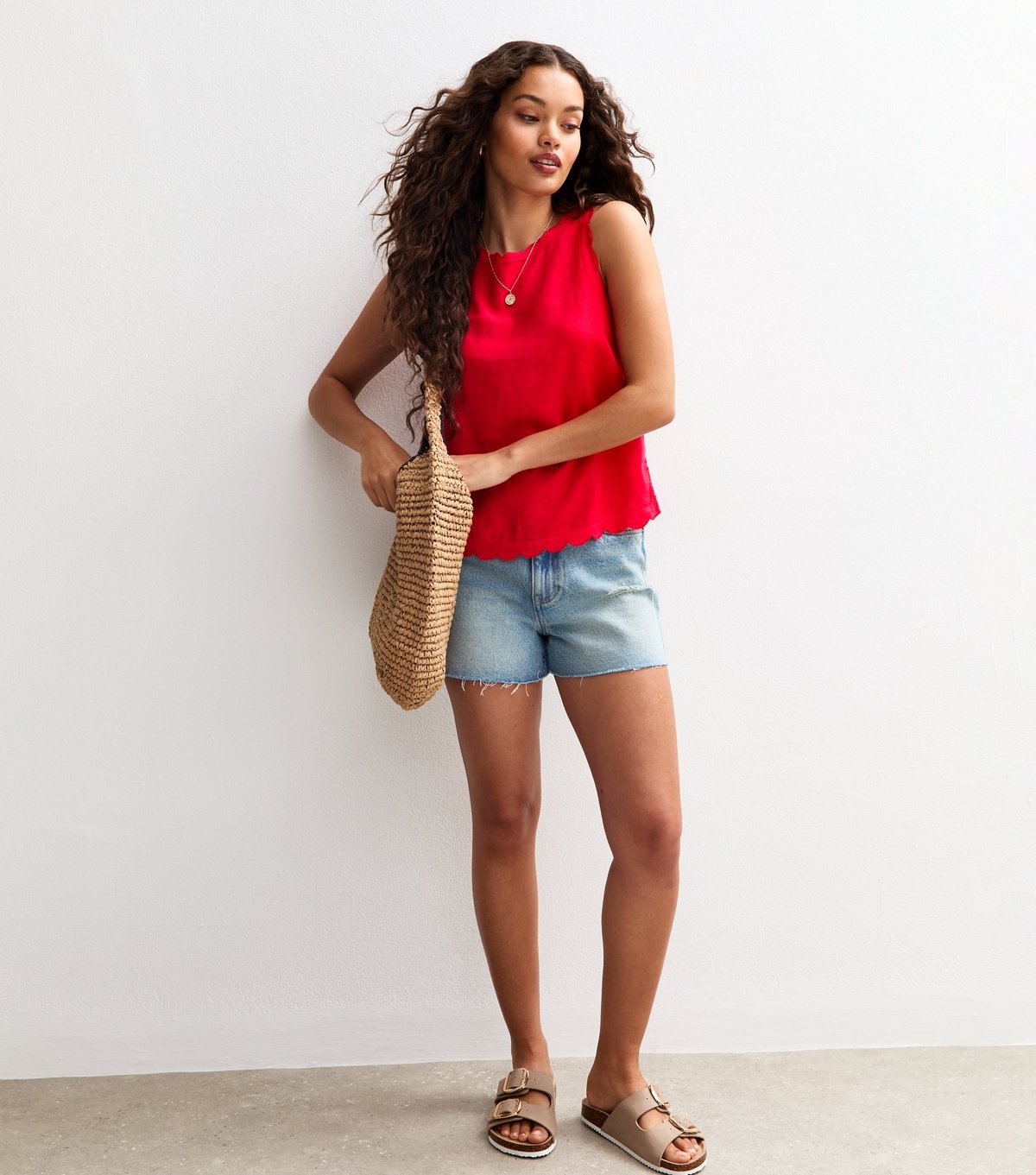 New Look Women's Petite Red Linen Blend Scalloped Trim Vest New Look - 3