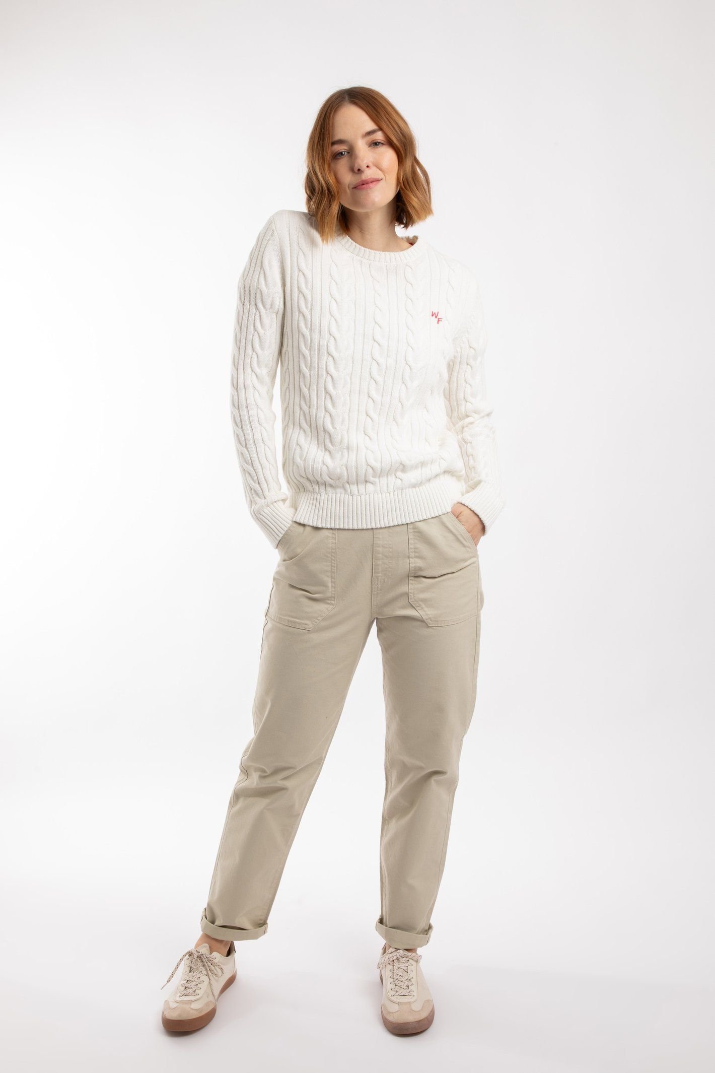 Weird Fish Weird Fish Women's Amberise Crew Neck Cable Knit Jumper in Cream - 4