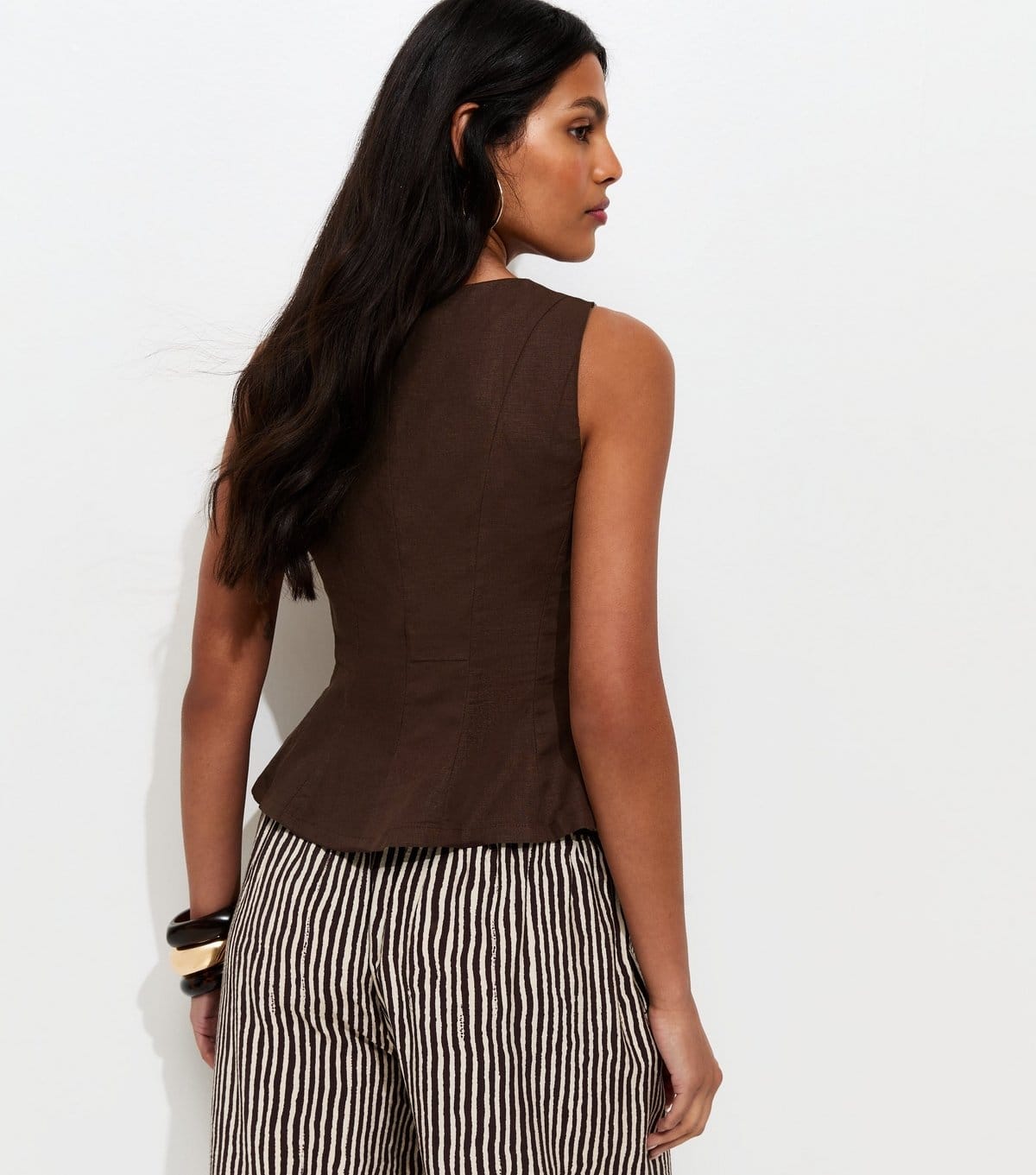 New Look Women's Dark Brown Linen Blend Peplum Top New Look - 4