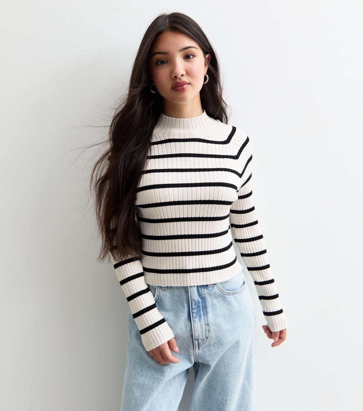New Look Girls' White Ribbed Striped Jumper School New Look