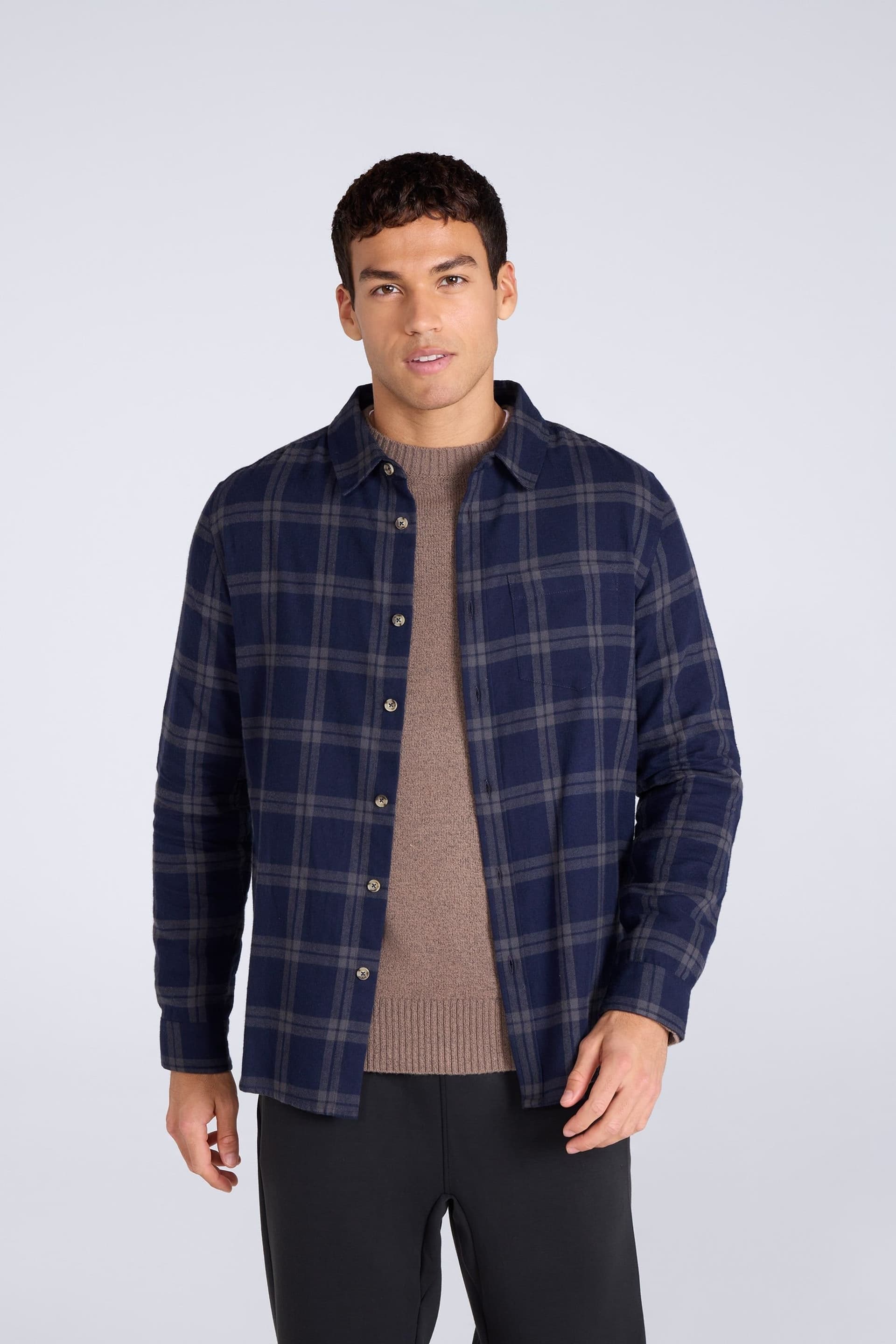 Animal Animal Men's 'Cove' Cotton Check Flannel Shirt Stylish Lightweight Button Down Top in Blue