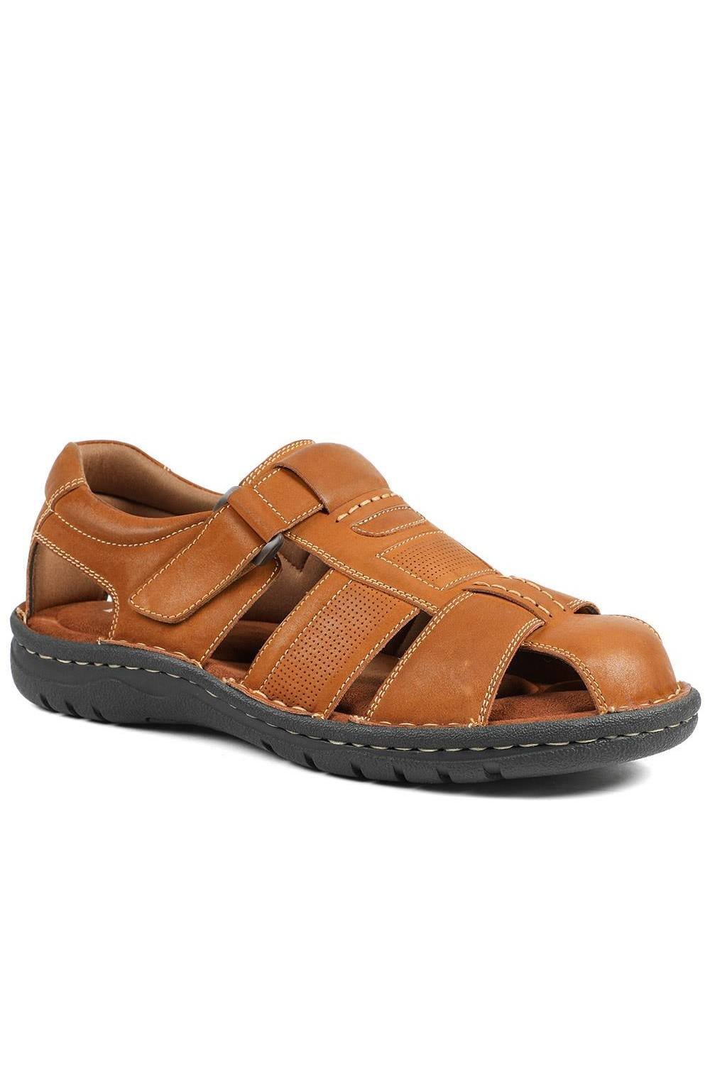 Pavers Pavers Men's Leather Touch Fasten Fisherman Sandals in Tan - 4