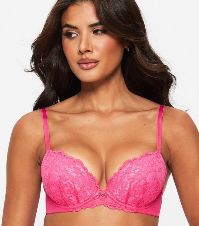 Ann Summers Women's Dark Pink Lace Padded Plunge Bra Ann Summers New Look - 2