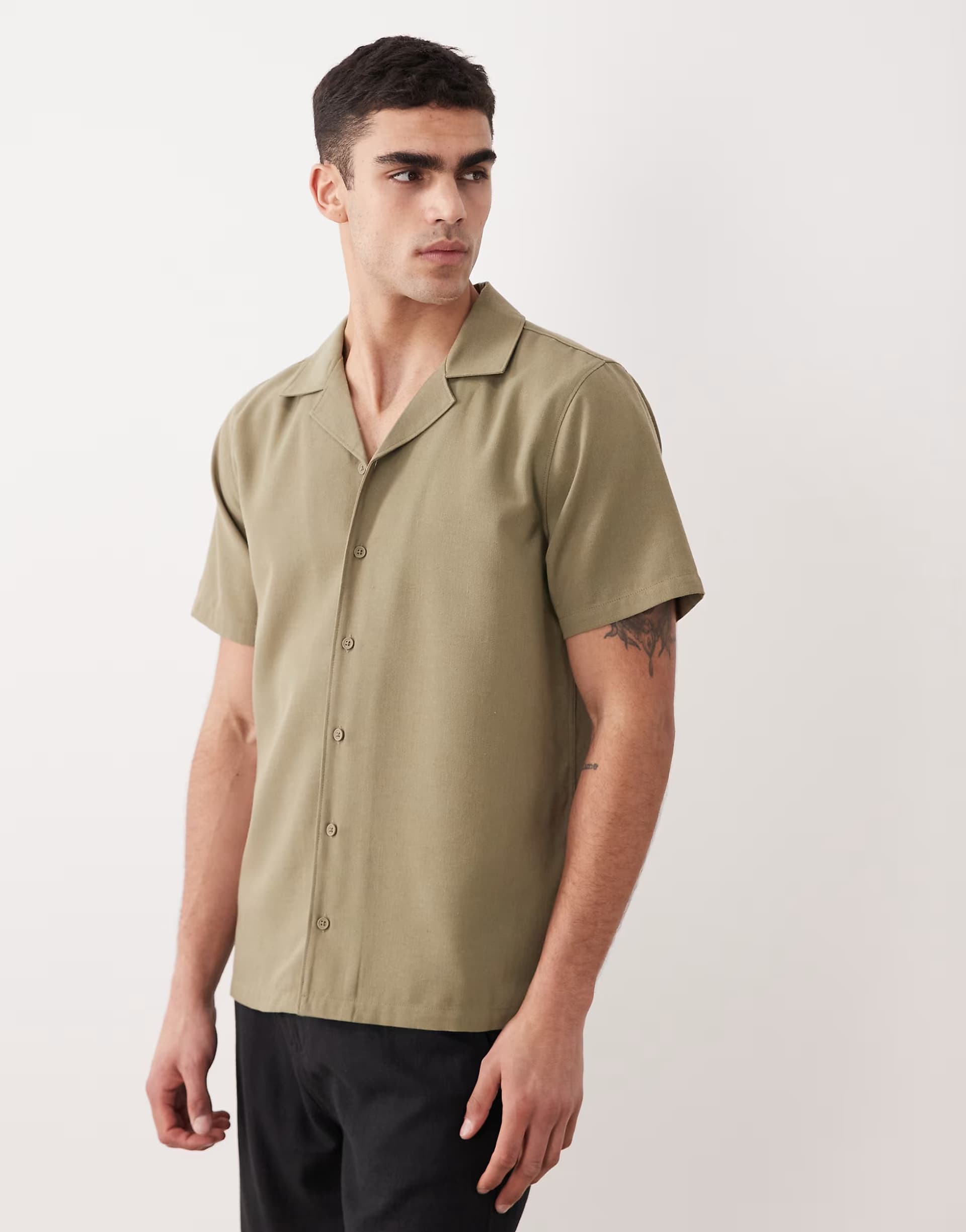 ASOS New Look linen blend revere shirt in khaki