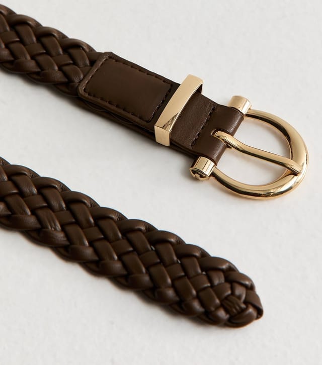 New Look Dark Brown Faux Leather Braided Belt New Look - 3