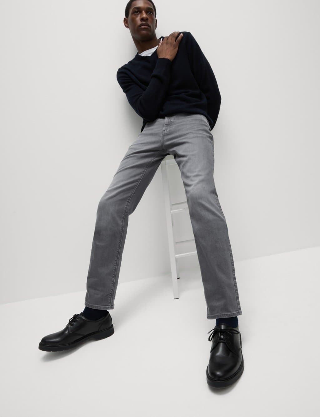 Marks & Spencer M&S Straight Fit Stretch Jeans Mid Grey