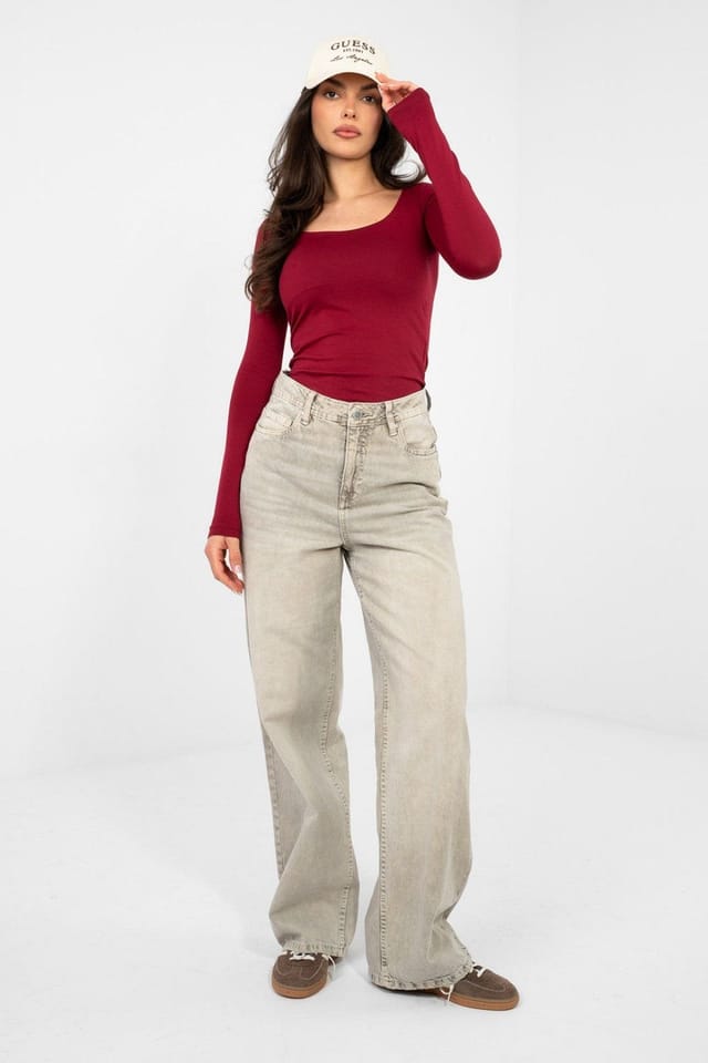 Love Lace Love Lace Women's Square Neck Fitted Cotton Elastane Blouse Style 224773 in Burgundy - 2