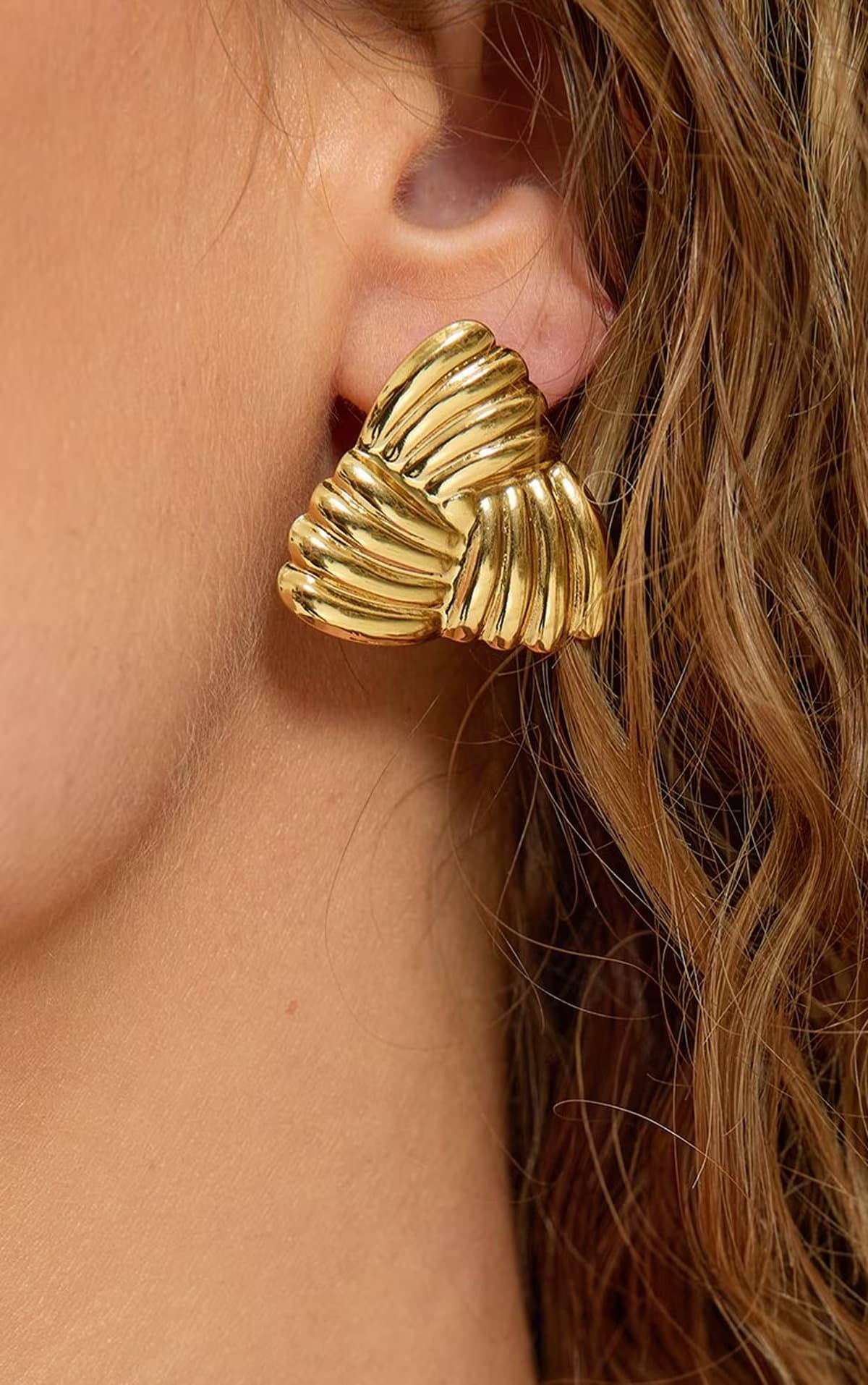 EGO Ribbed Detail Triangle Shaped Stud Earrings In Gold, Women's Size UK 0