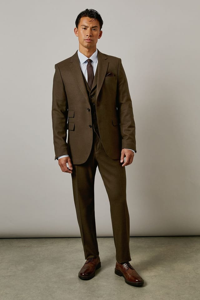 Burton Burton Men's Khaki Tweed Look Tailored Fit Suit Jacket - 2