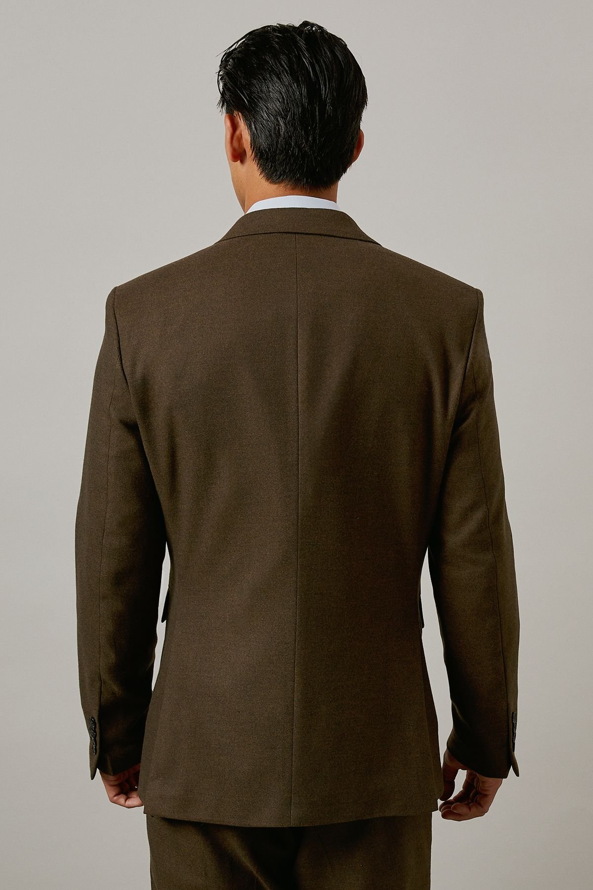 Burton Burton Men's Khaki Tweed Look Tailored Fit Suit Jacket - 3