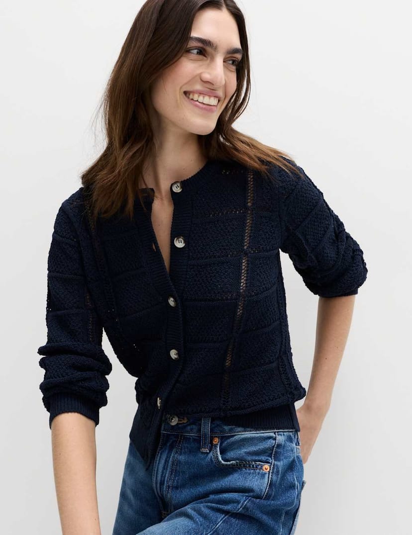 Marks & Spencer M&S Cotton Blend Cropped Cardigan Midnight Navy - 1