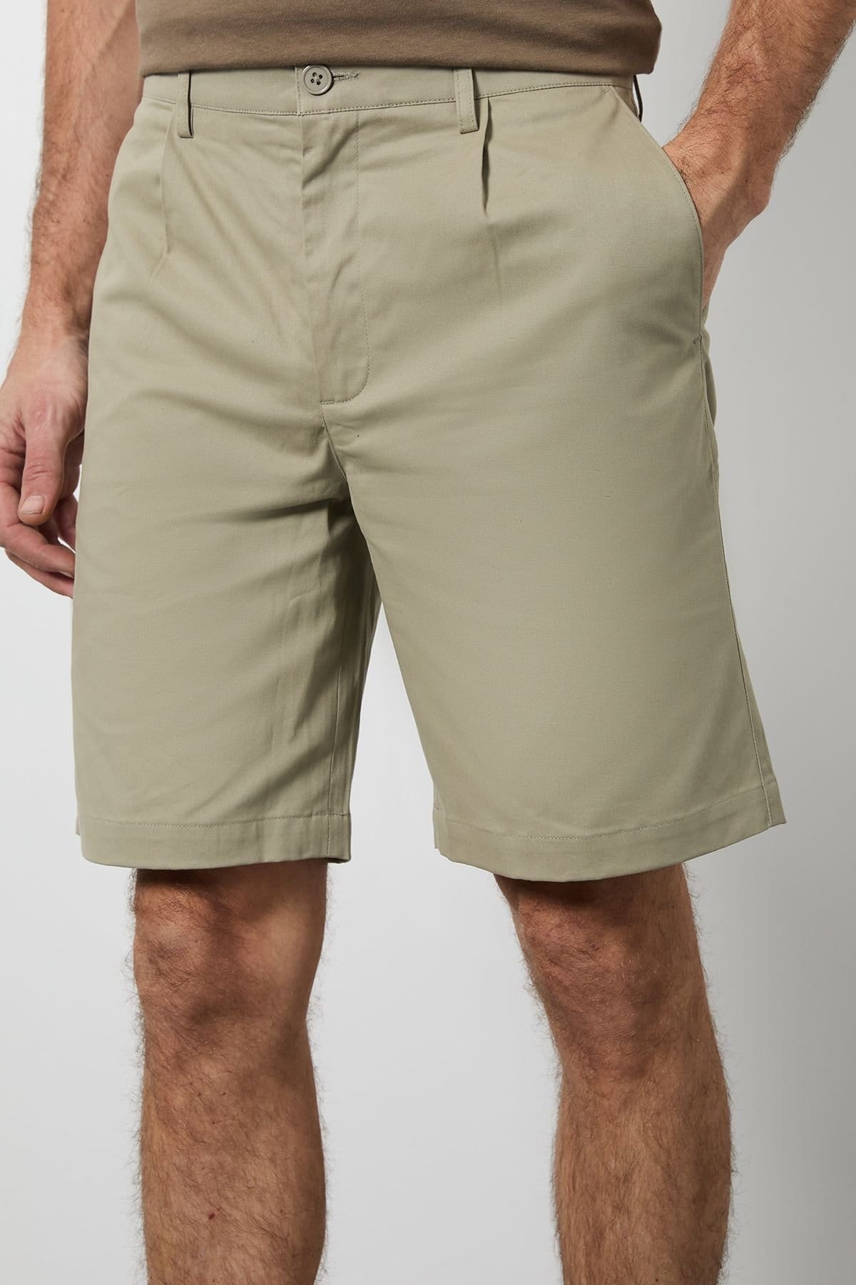 Burton Burton Men's Light Khaki Pleat Front Smart Chino Shorts - 4