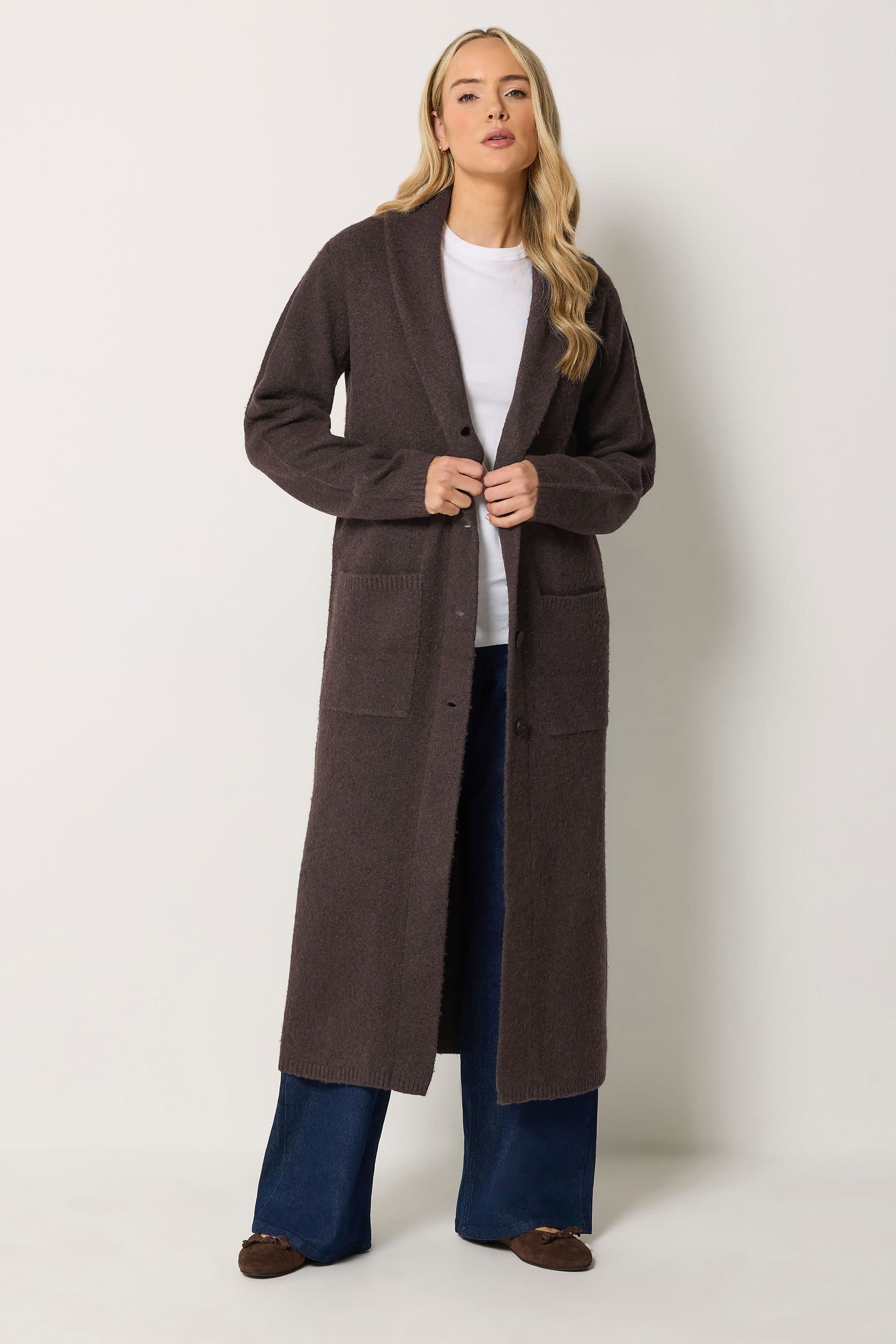 Long Tall Sally Long Tall Sally Women's Tall Knitted Coatigan in Brown
