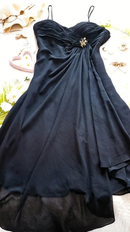 Stephanie Stephanie Black Chiffon Pleated Occasion Dress UK 18 – New