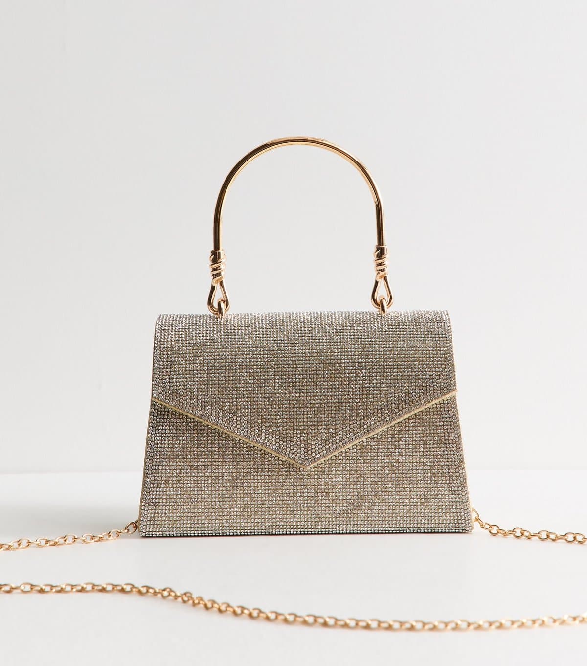 New Look Silver Diamante Top Handle Clutch Bag New Look