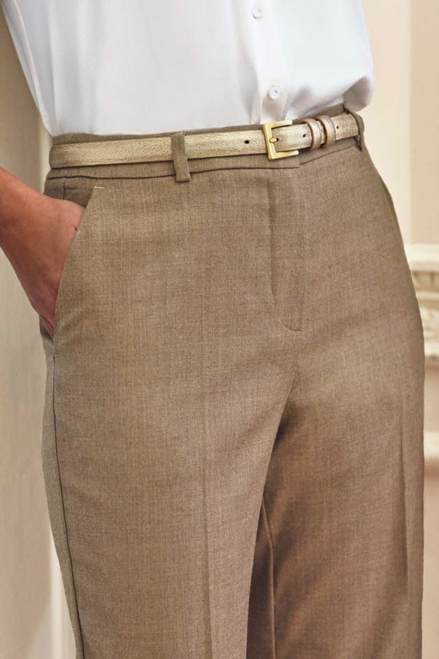 Pure Collection Pure Collection Women's Wool Blend High Waist Trouser in Camel - 2