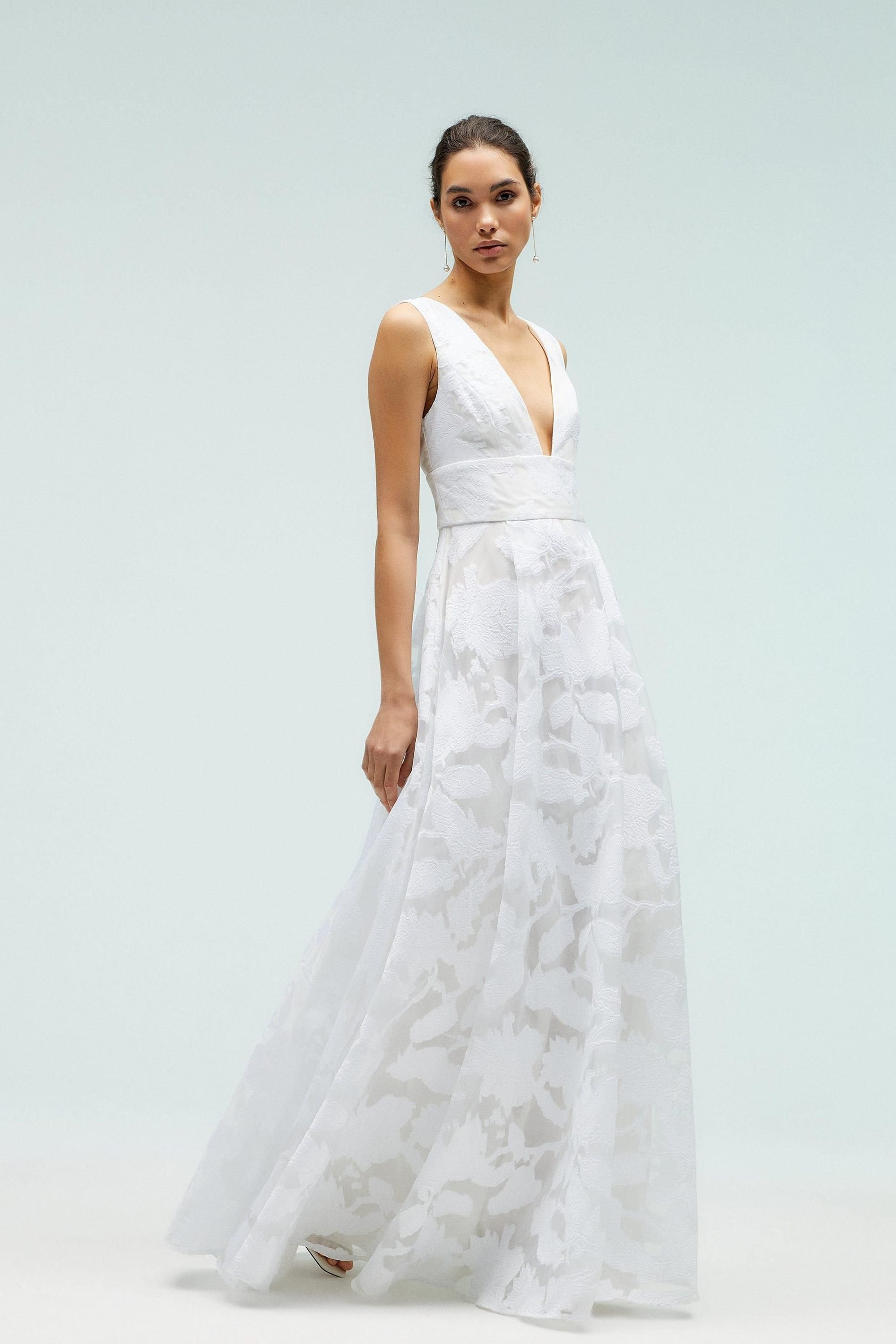Coast Ivory Jacquard V-Neck Full-Skirted Wedding Dress