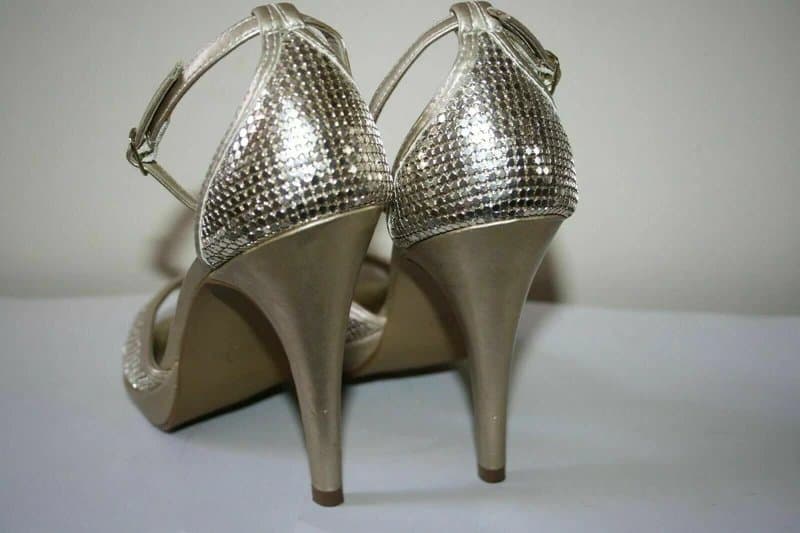 New Look New Look Woman's Gold Peep Toe Ankle Strap 4.5" Stiletto Heel Sandals Shoes 5UK