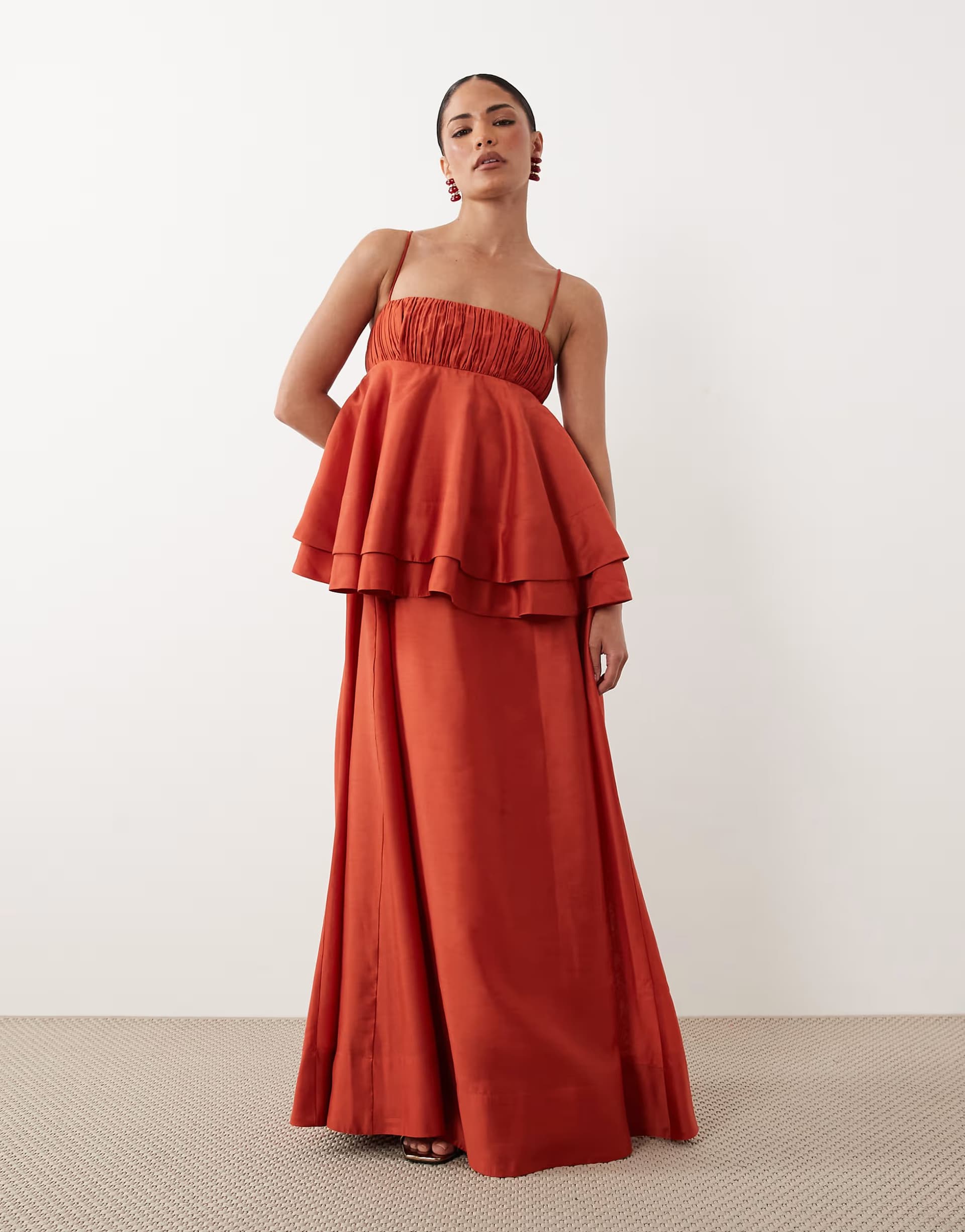 ASOS ASOS DESIGN Petite double layer maxi dress in rust
