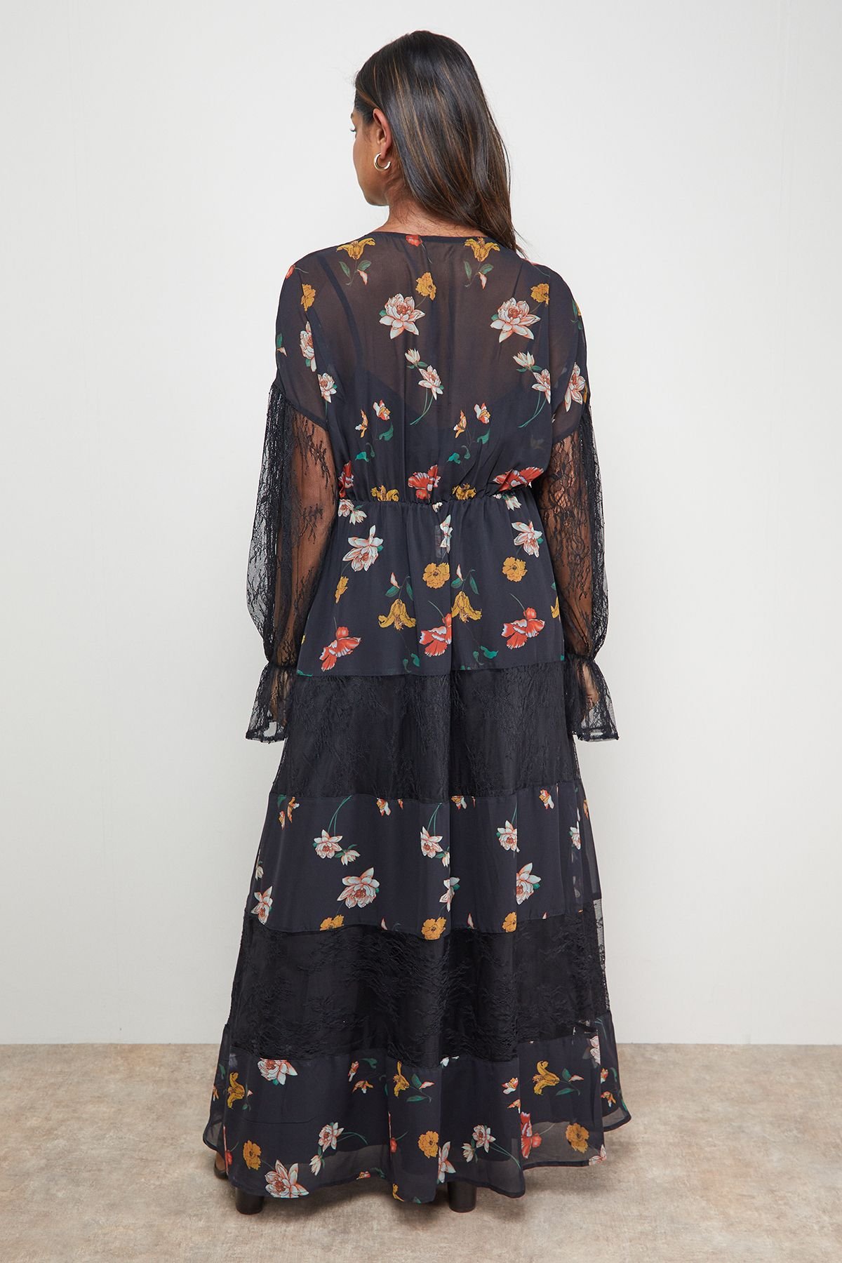 Oasis Oasis Women's Printed Lace Panel Detail V Neck Midaxi Dress - 3