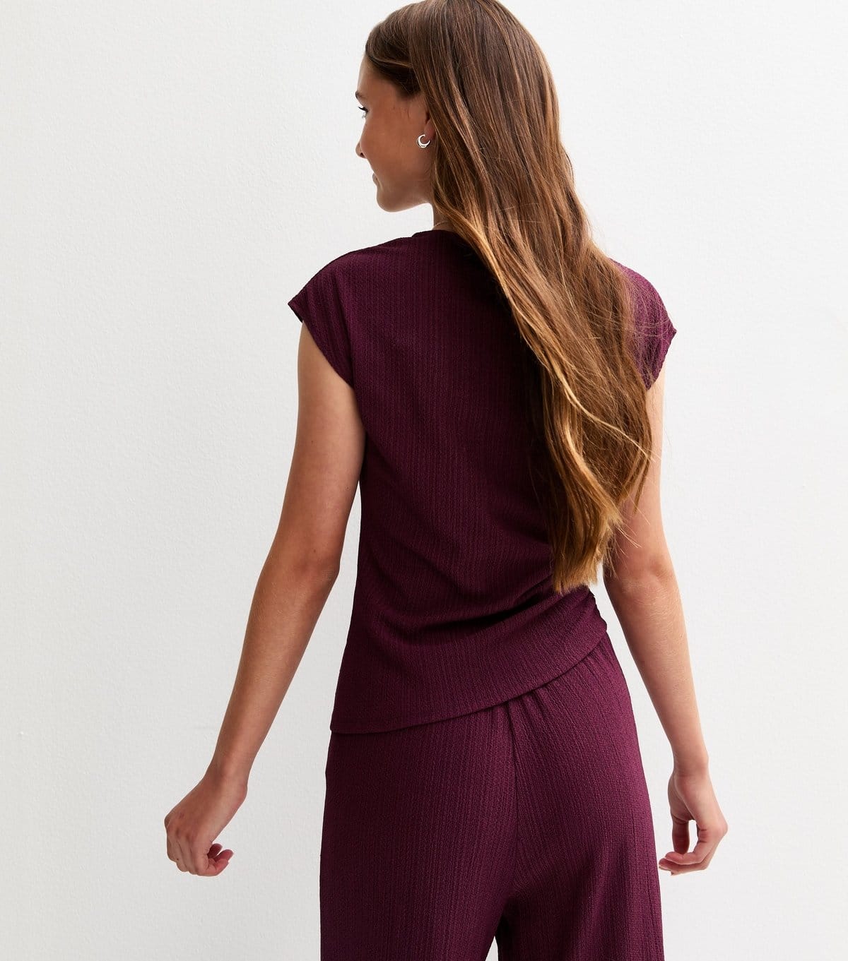 New Look Girls' Dark Burgundy Textured Jersey Ruched Side Asymmetric Top New Look - 4