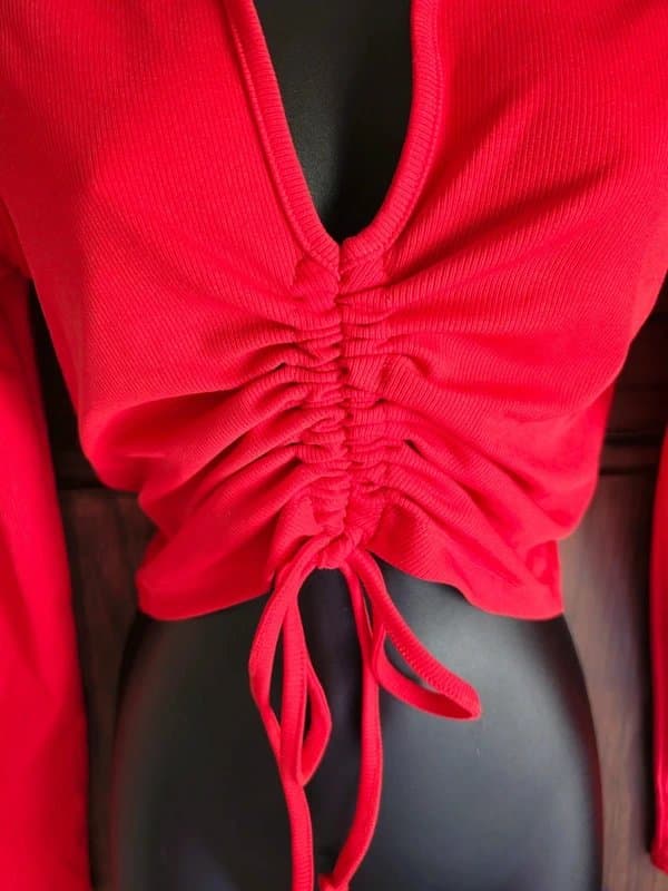 New Look New Look Red Ribbed Ruched Tie Front Crop Top UK 10💋🍓