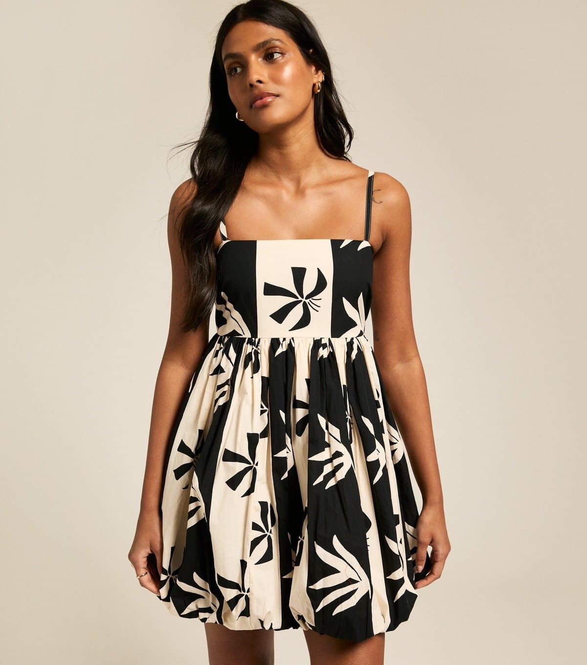 New Look Women's Black Striped Floral Print Mini Dress New Look