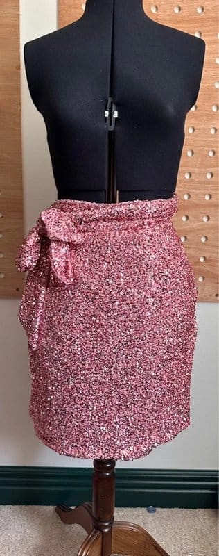Never Fully Dressed Pink Sequin Wrap Mini Skirt - Size 16