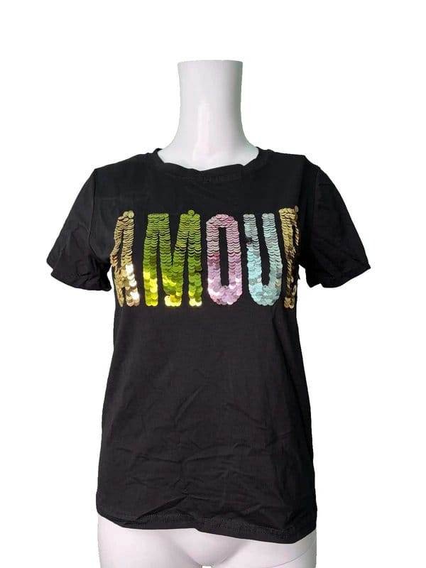QED London QED London Cotton Top T-Shirt Size S Black Sequin Womens NEW EU 36 RRP £17.50 - 1