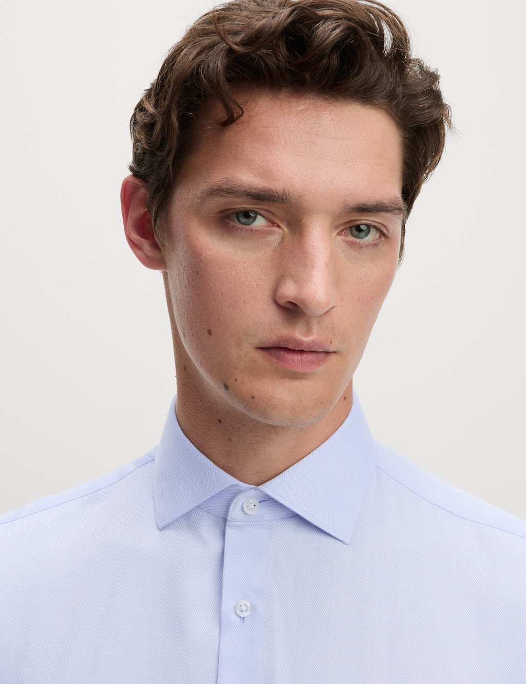 Marks & Spencer M&S Regular Fit Non Iron Cotton Blend Shirt Blue - 3